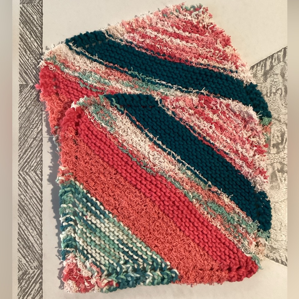 Newly knitted scrub dishcloths